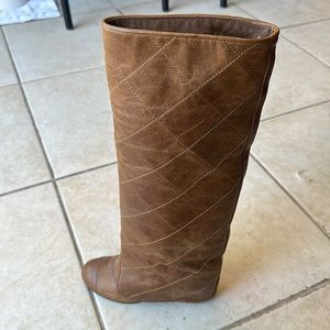 quilted brown aged calf tall boot pant- 2.5 inch heel